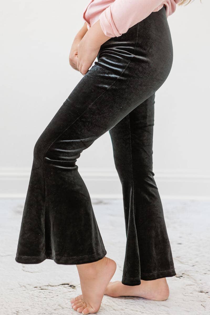Girls black velvet bells pants with flared legs and soft texture by Mila & Rose