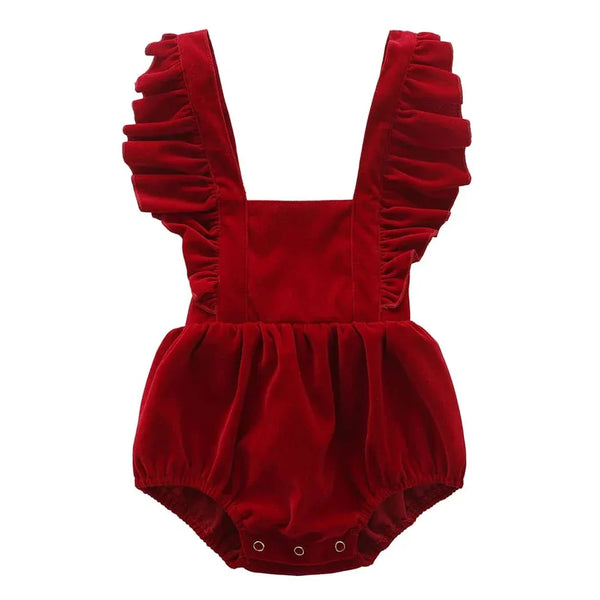 Velvet Frilly Baby Romper - Soft Red Infant Outfit - The Palm Beach Baby