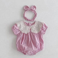 'Marie' Vintage Sibling Outfits for Girls Pink Lace Collar Romper - The Palm Beach Baby