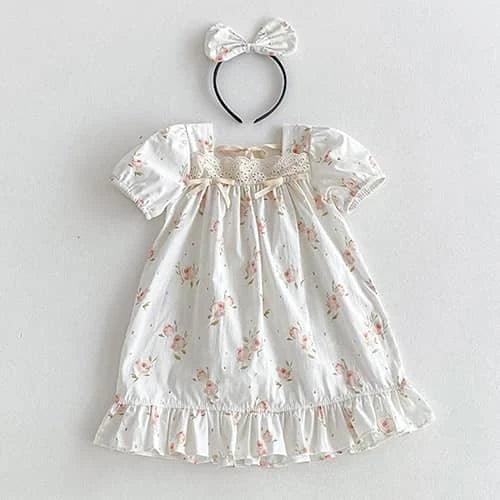 'Amanda' Vintage Baby Girl Outfit Floral Dress and Headband Set - The Palm Beach Baby