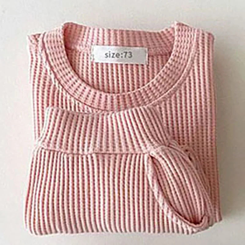 pink waffle cotton baby knit set for toddlers size 73 soft textured fabric