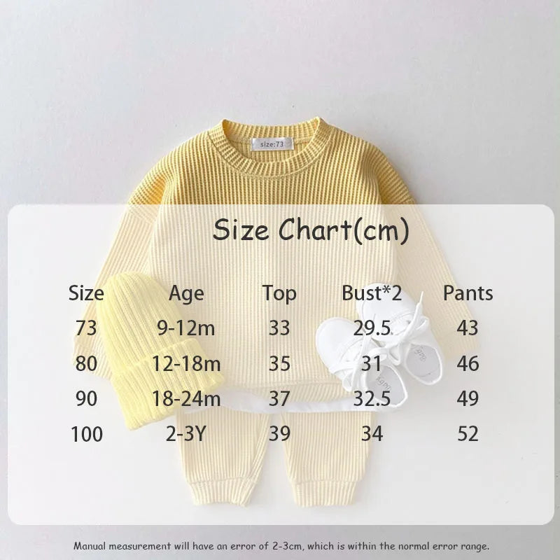 yellow waffle cotton baby knit set for 9 to 36 months with long sleeve top and pants
