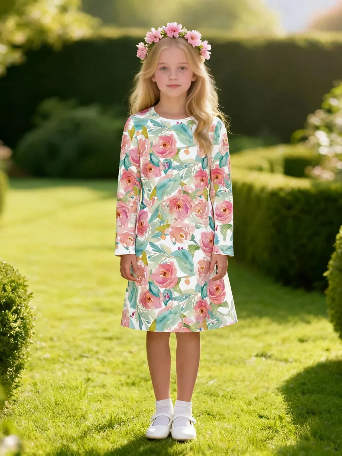 Watercolor Rose Girls Dress - Cute Floral Kids Dress - The Palm Beach Baby