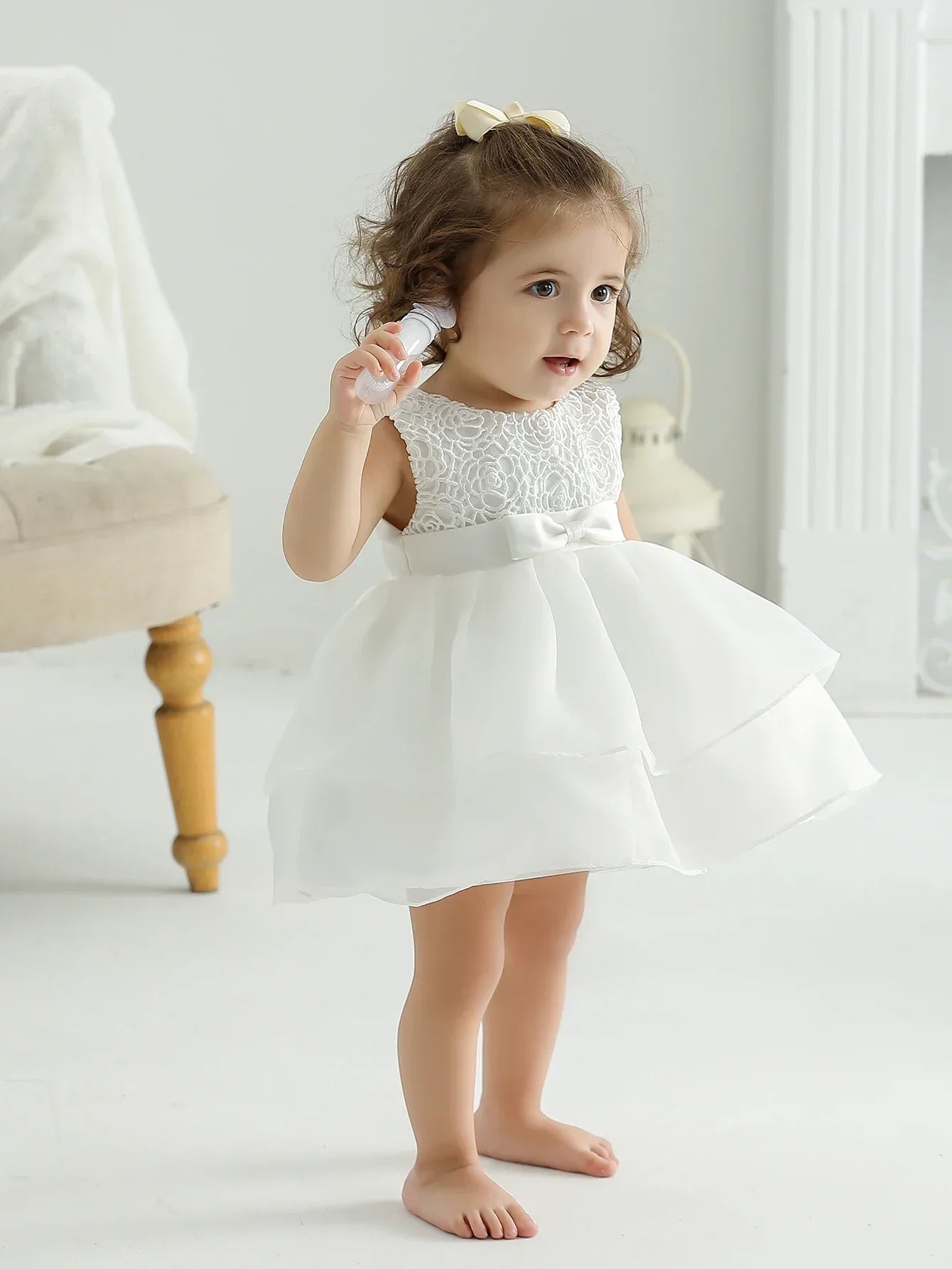 Elegant Sara-Marie White Tiered Baby Dress Elegant Sara-Marie White Tiered Baby Dress