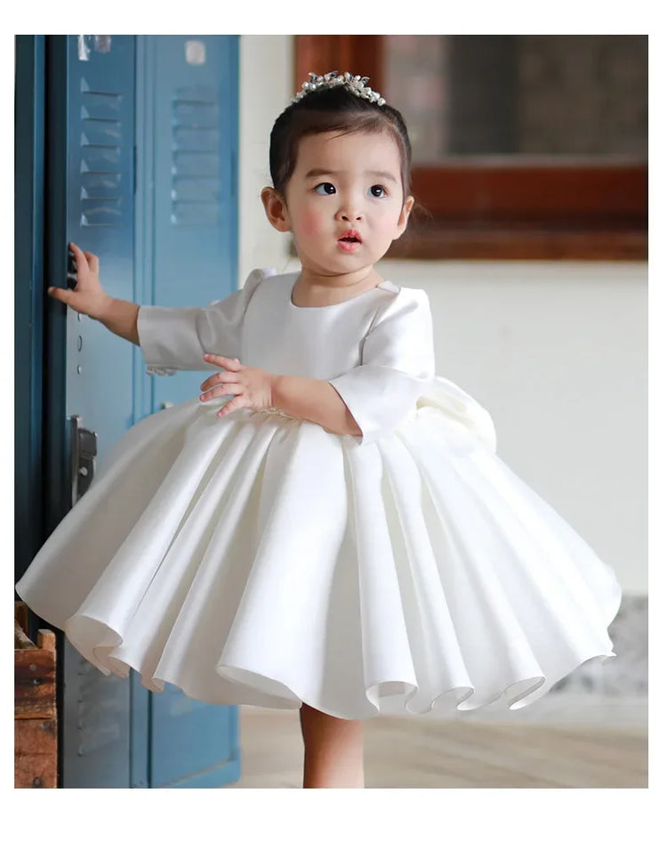 White Special Occasion Dress with Big Bow
