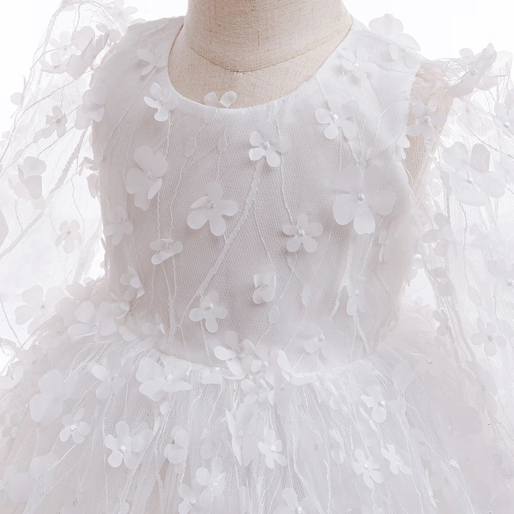 baby baptism gown with white flower girl dress with headband detail on mannequin