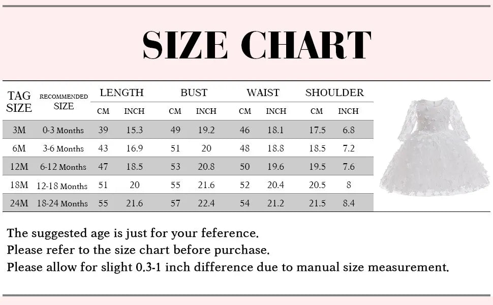 white flower girl dress with headband baby baptism gown size chart and measurements for 0-24 months