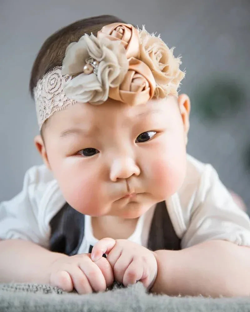 Chiffon Flower Baby Headband with Lace for Newborns - The Palm Beach Baby