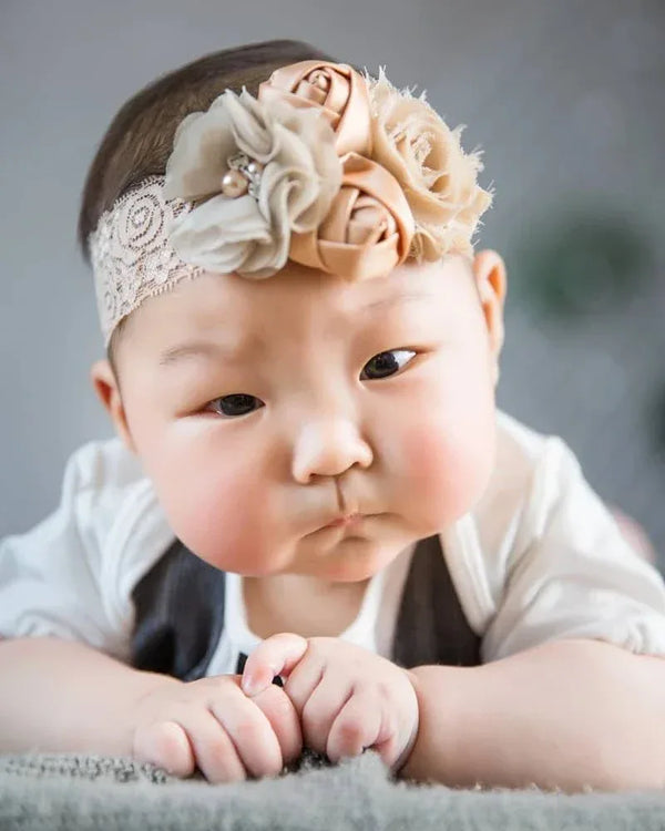 Chiffon Flower Baby Headband with Lace for Newborns - The Palm Beach Baby