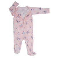 Pink Butterfly Daisy Bamboo Zipper Footie - The Palm Beach Baby
