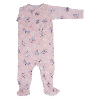 Pink Butterfly Daisy Bamboo Zipper Footie - The Palm Beach Baby
