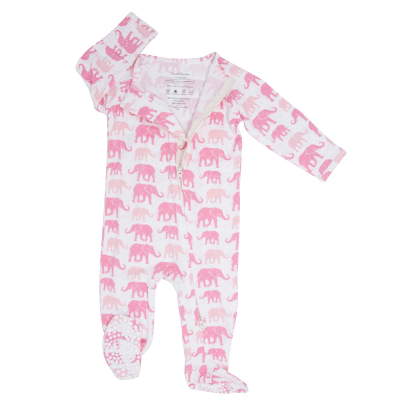 Pink Elephant Zipper Footie - The Palm Beach Baby Sweet Bamboo