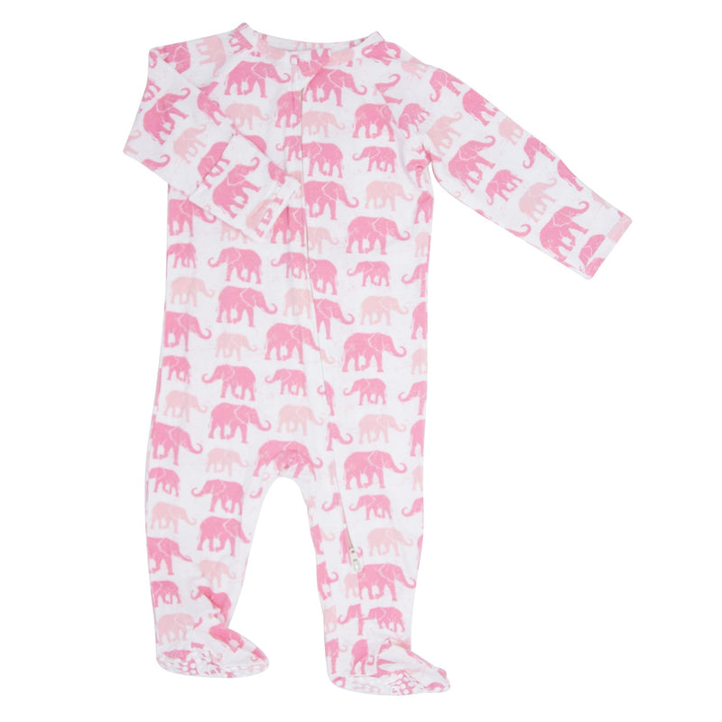 Pink Elephant Zipper Footie - The Palm Beach Baby Sweet Bamboo
