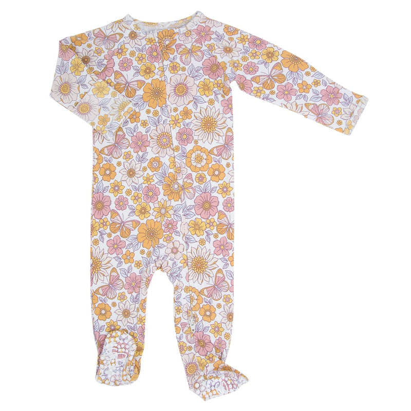 Retro Vintage Flowers Zipper Footie - The Palm Beach Baby