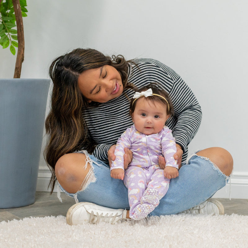 Lavender Rainbows and Clouds Zipper Footie - The Palm Beach Baby Sweet Bamboo