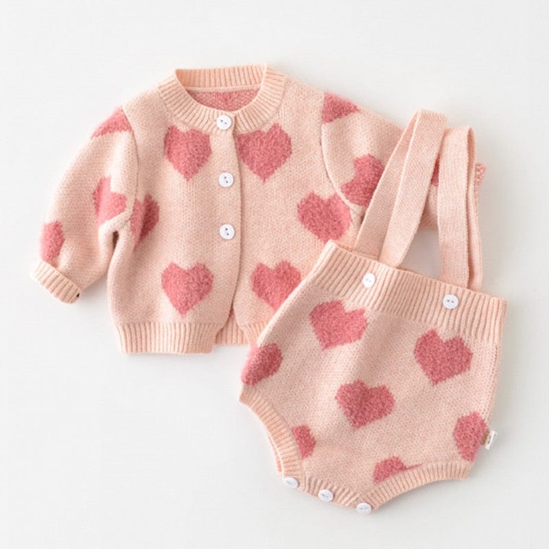 kids and babies 20201 Pink / 3M "Little Heart" Knitted Romper & Matching Sweater -The Palm Beach Baby