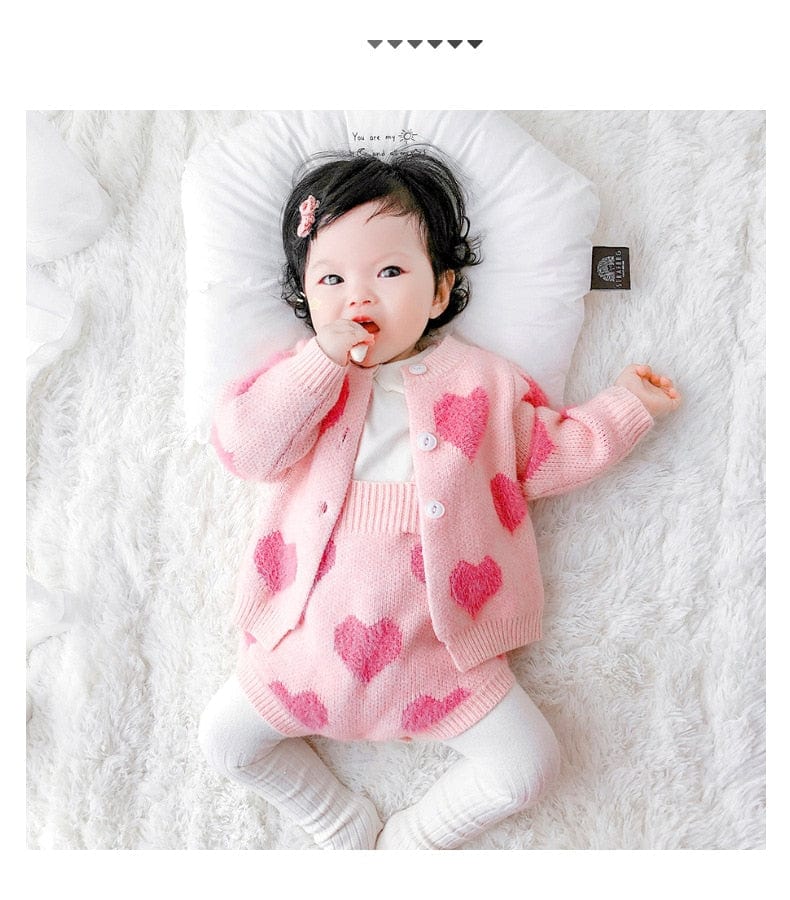 kids and babies "Little Heart" Knitted Romper & Matching Sweater -The Palm Beach Baby