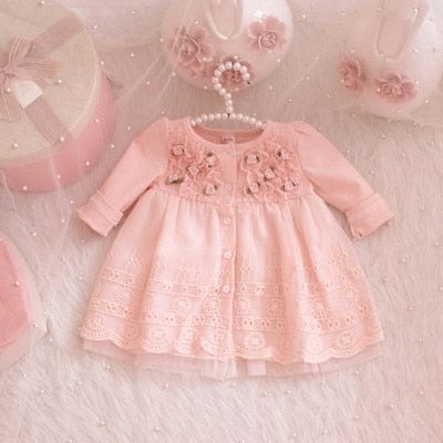 Pink / 3M "Sara" Baby's Floral Lace Baptism Party Dress -The Palm Beach Baby