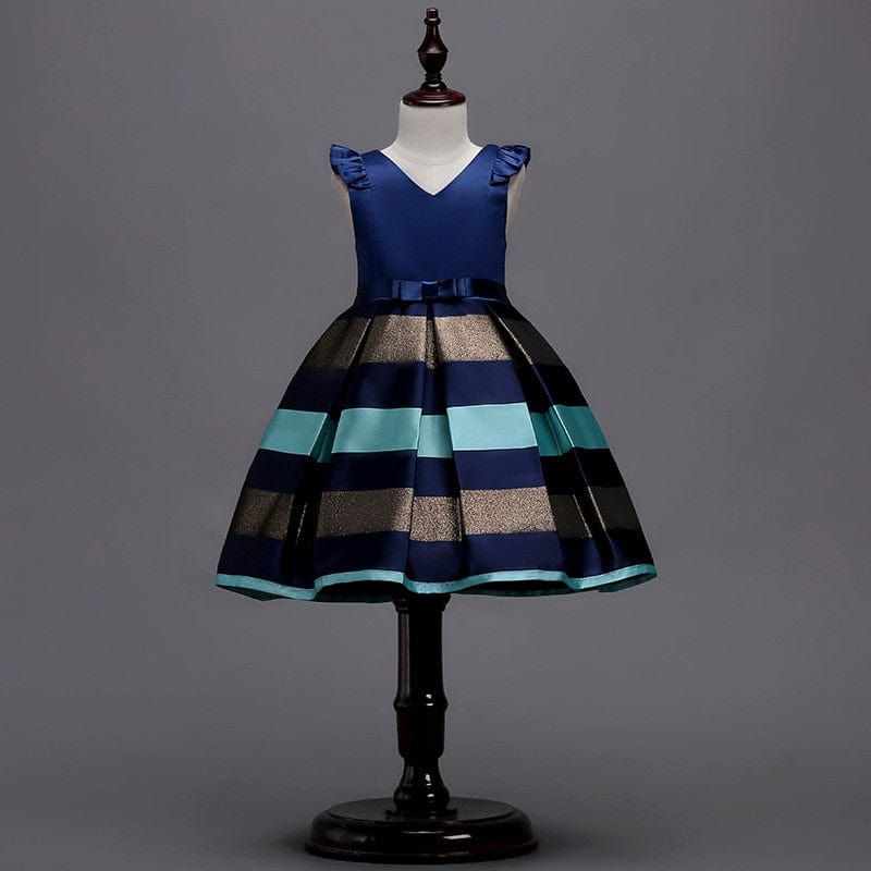 kids and babies Blue / 7-8 Years Old Elegant Striped All-Occasion Dress -The Palm Beach Baby