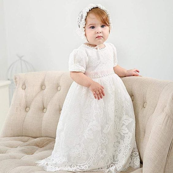Baby & Kids Apparel as picture / 18M "Christina-Elise" Lace Gown With Bonnet -The Palm Beach Baby