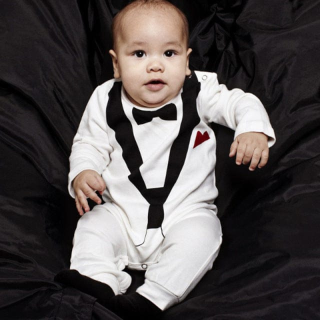 Baby & Toddler Beige / 6M / China Baby Boy's Tuxedo Romper -The Palm Beach Baby