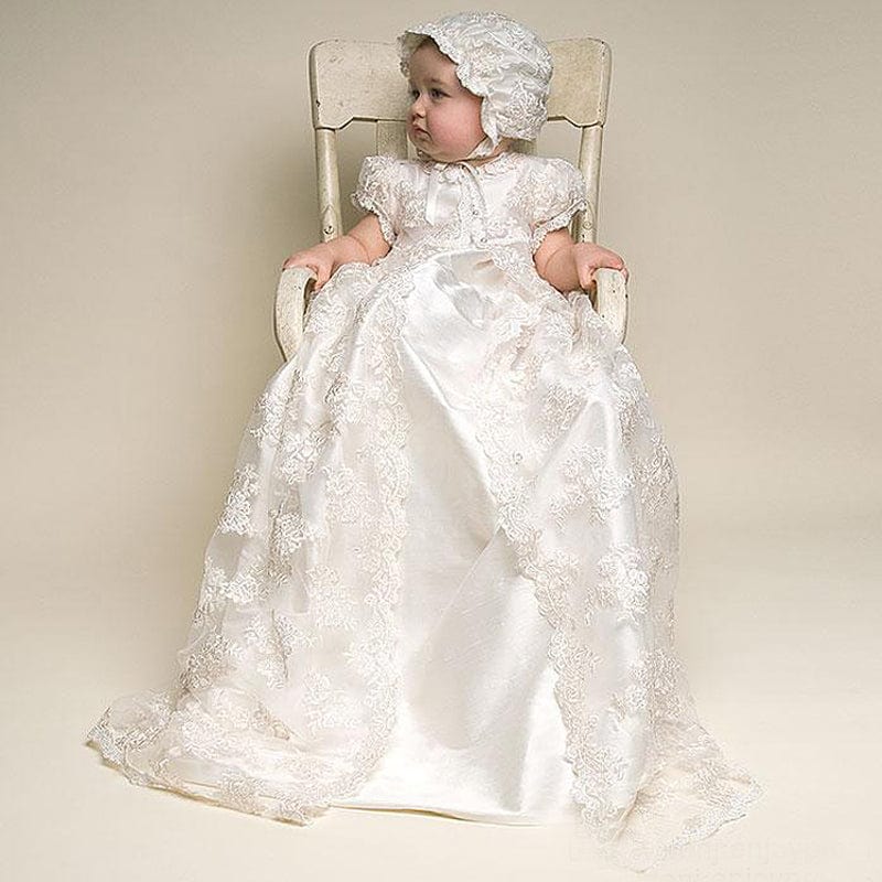 Baby & Kids Apparel The "Alyssa" Lovely Vintage Lace Baptism Gown & Bonnet -The Palm Beach Baby