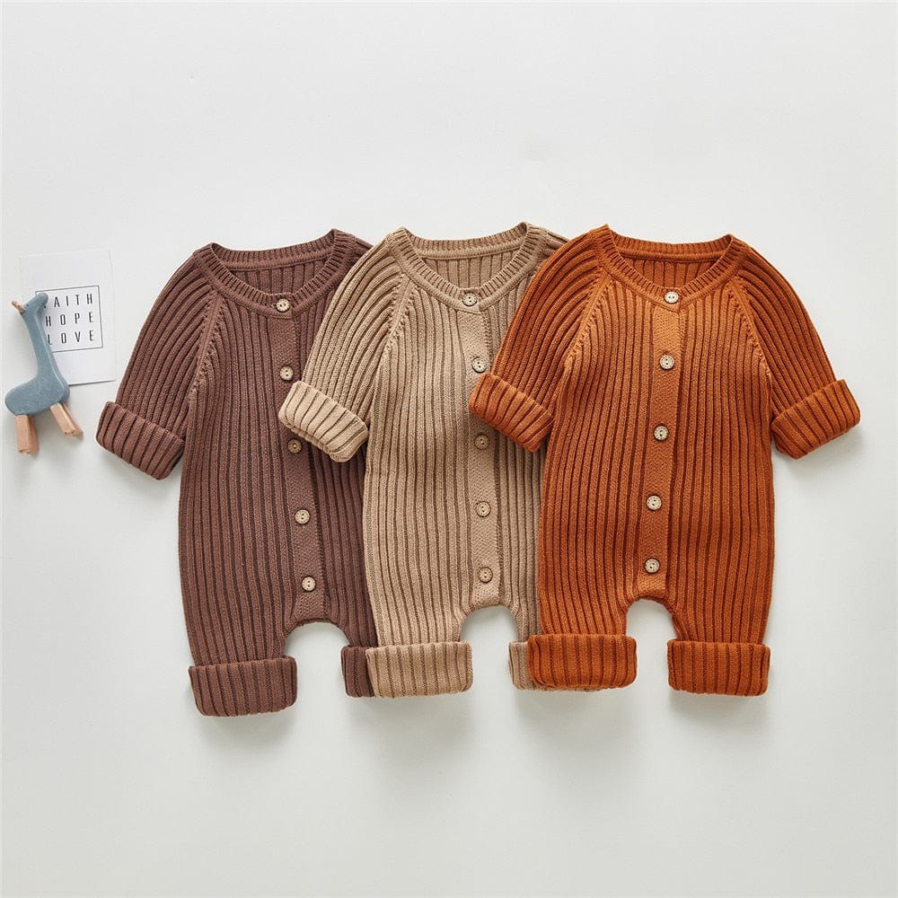 kids and babies clothing Autumn Ribbed Knit Long-Sleeved Romper -The Palm Beach Baby