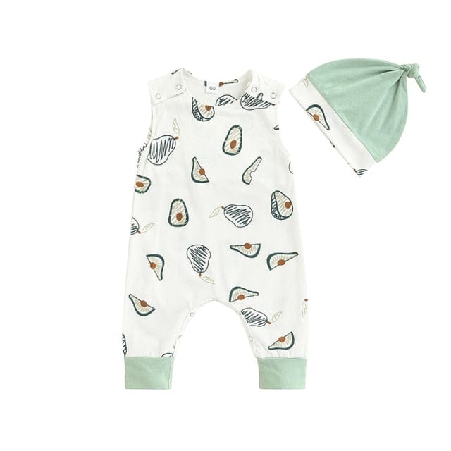Baby & Kids Apparel A / 6M / United States "Avacado Baby" Sleeveless Jumpsuit And Hat -The Palm Beach Baby