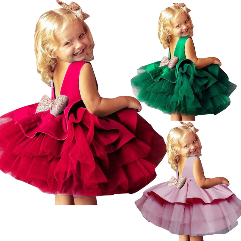 Baby & Kids Apparel "Catalina" Tiered V-Back Dress With Big Bow -The Palm Beach Baby