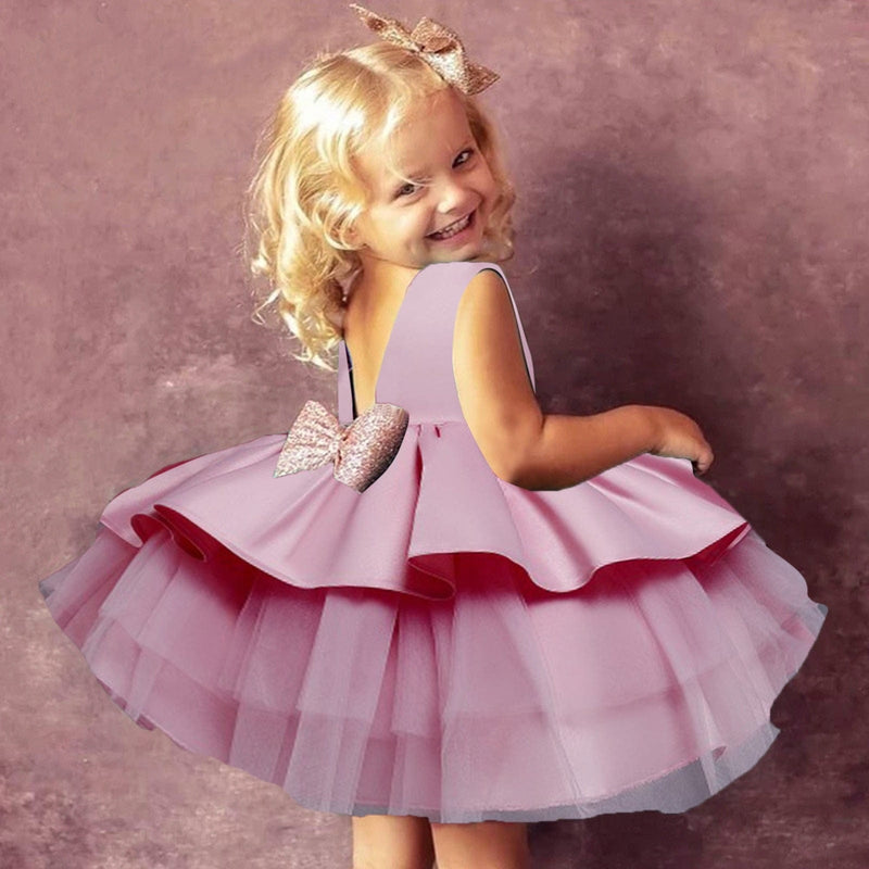 Baby & Kids Apparel Pink / 1-2 Years / United States "Catalina" Tiered V-Back Dress With Big Bow -The Palm Beach Baby