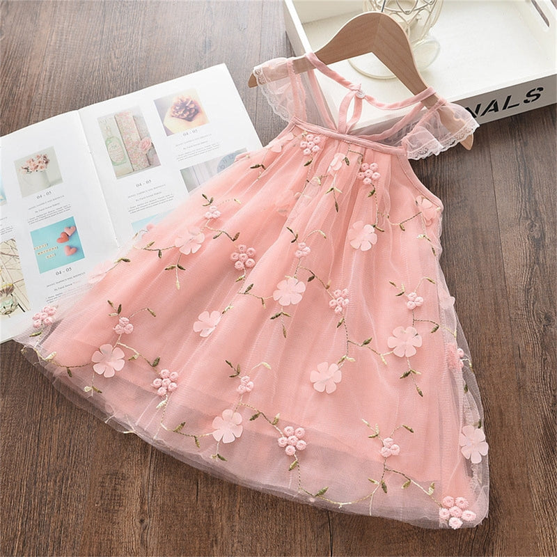 Baby & Kids Apparel Pink / 18-24 Months / United States "Sweet Bouquets" Tulle Little Girls Dress -The Palm Beach Baby