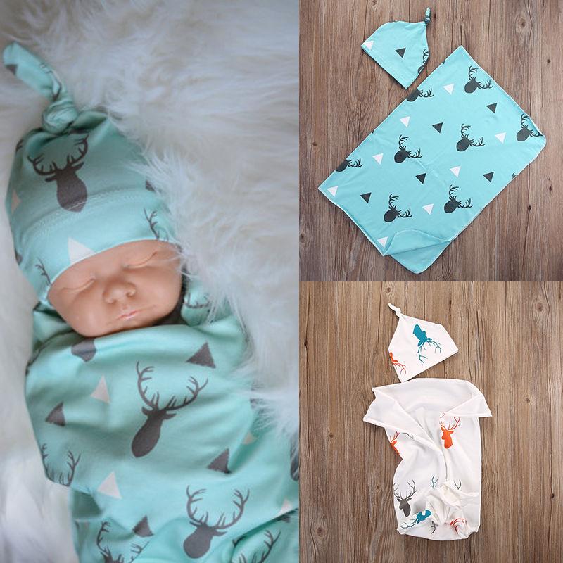 Cute Deer Print Swaddle Set + Matching Cap - The Palm Beach Baby