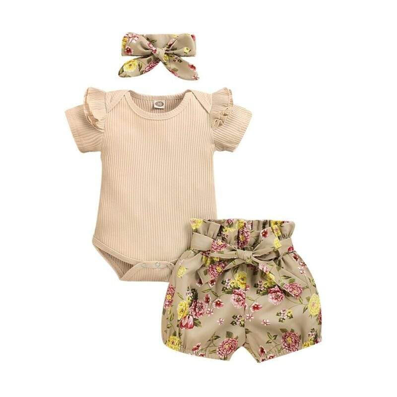 The "Coco" 3 PC Romper Shorts Set - The Palm Beach Baby
