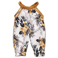White and mustard boho floral baby romper with sleeveless design for infants