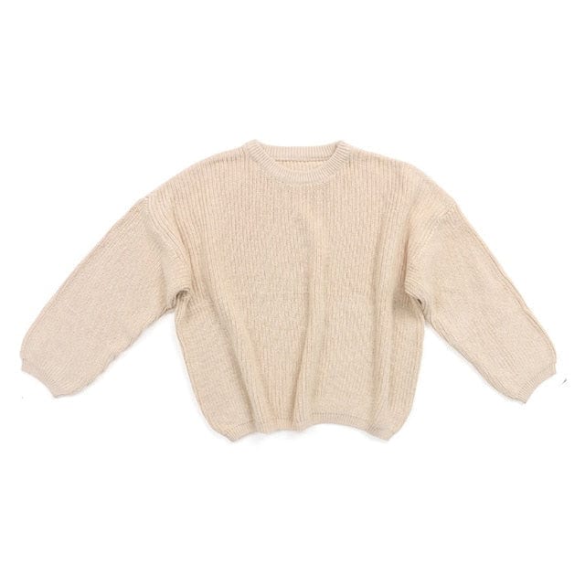 cream children's knit pullover sweater in toddler size with chunky ribbed knit and long sleeves