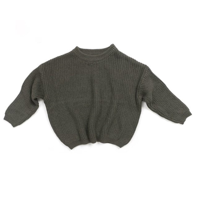 Toddler charcoal gray children's knit pullover sweater with long sleeves and ribbed hem