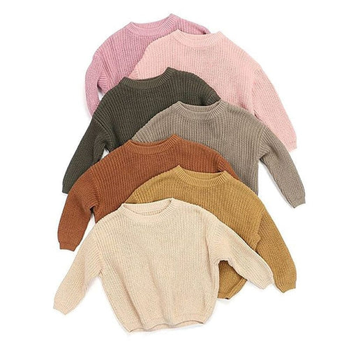 children's knit pullover sweater in assorted colors for toddlers with long sleeves and ribbed texture