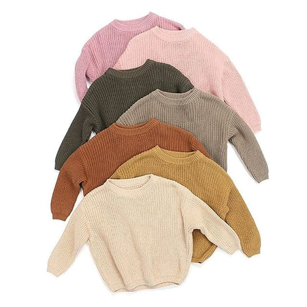 children's knit pullover sweater in assorted colors for toddlers with long sleeves and ribbed texture