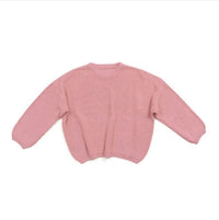 pink children's knit pullover sweater for toddlers with long sleeves and ribbed hem