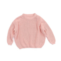 Pink children's knit pullover sweater for toddlers with long sleeves and ribbed cuffs