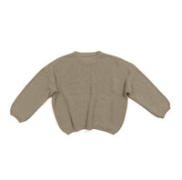 toddler beige children's knit pullover sweater with long sleeves and ribbed cuffs