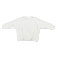 White children's knit pullover sweater for toddlers with long sleeves and textured knit pattern