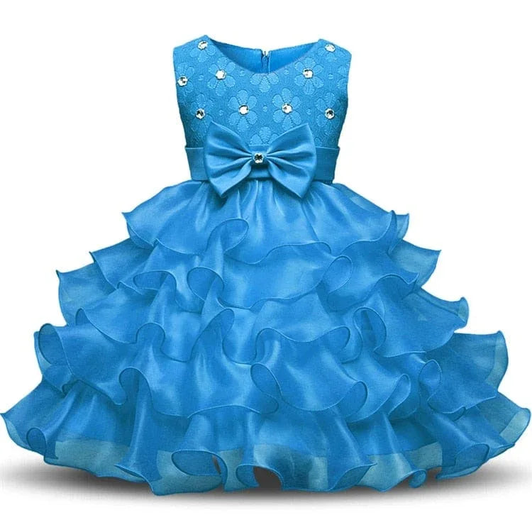 'Solange Marie' Crystal Bodice Formal Baby Dress with Bow and Ruffles - The Palm Beach Baby
