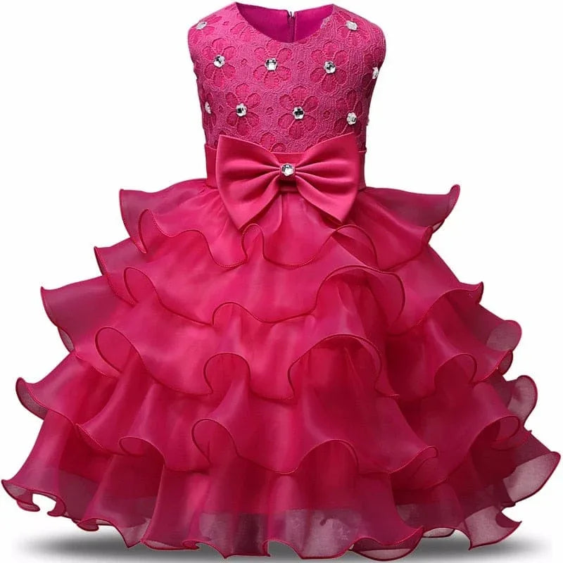 'Solange Marie' Crystal Bodice Formal Baby Dress with Bow and Ruffles - The Palm Beach Baby