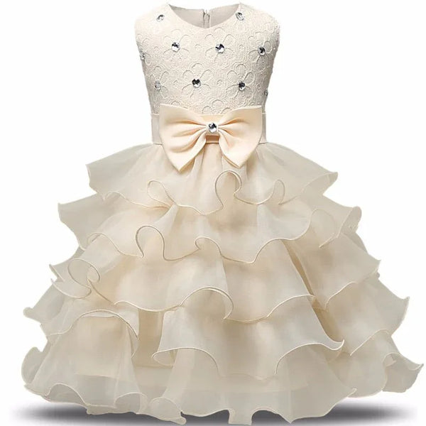 'Solange Marie' Crystal Bodice Formal Baby Dress with Bow and Ruffles - The Palm Beach Baby