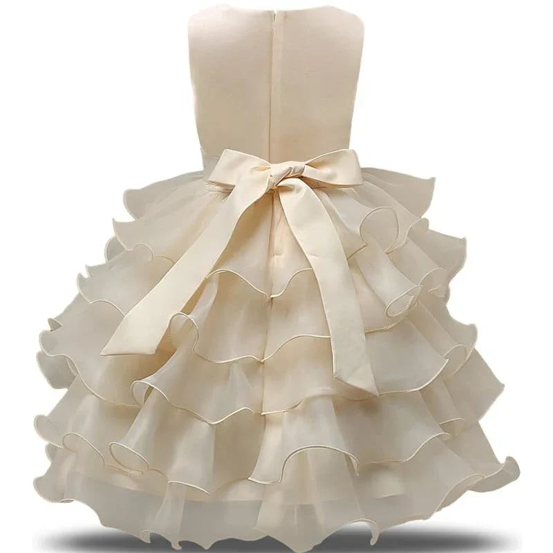 'Solange Marie' Crystal Bodice Formal Baby Dress with Bow and Ruffles - The Palm Beach Baby