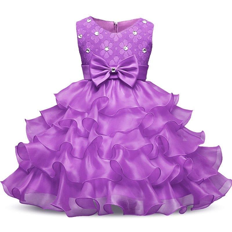 'Solange Marie' Crystal Bodice Formal Baby Dress with Bow and Ruffles - The Palm Beach Baby