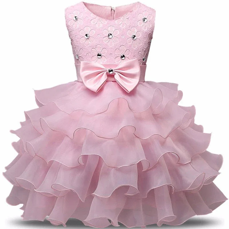 'Solange Marie' Crystal Bodice Formal Baby Dress with Bow and Ruffles - The Palm Beach Baby