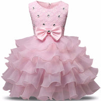 'Solange Marie' Crystal Bodice Formal Baby Dress with Bow and Ruffles - The Palm Beach Baby
