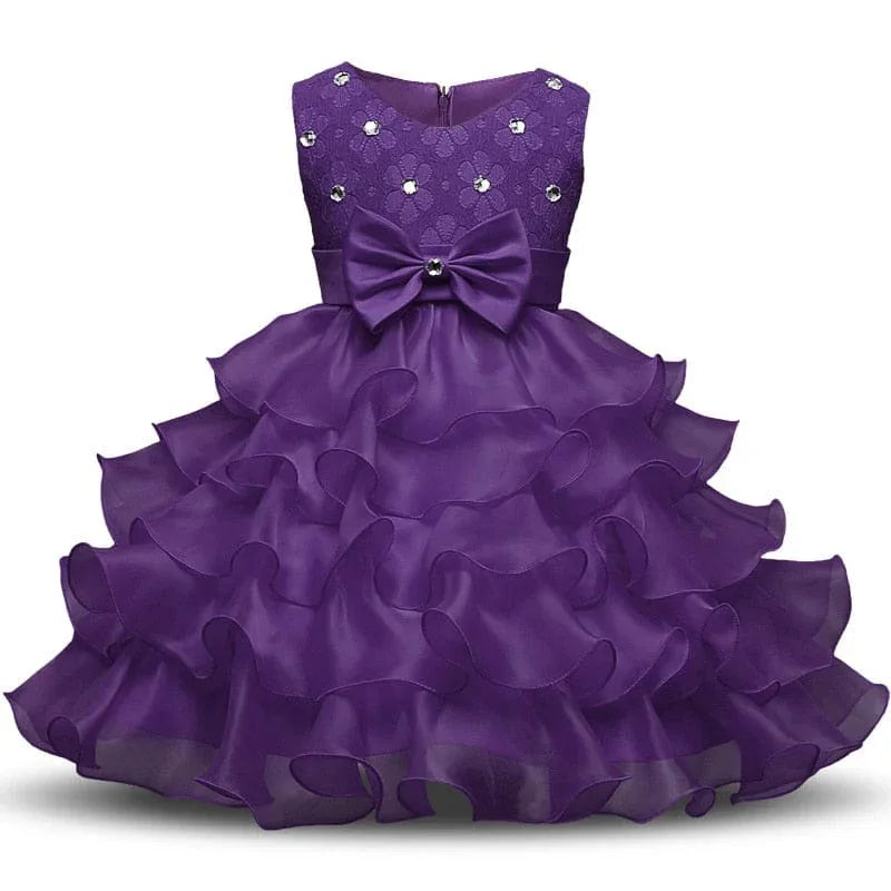 'Solange Marie' Crystal Bodice Formal Baby Dress with Bow and Ruffles - The Palm Beach Baby